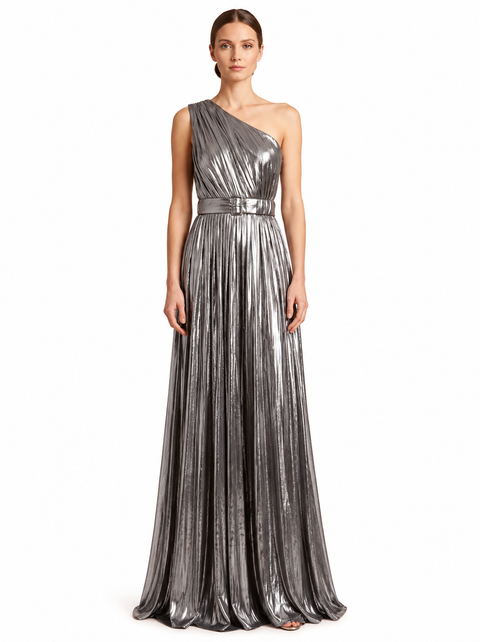 Off Shoulder Satin Dress with Slit