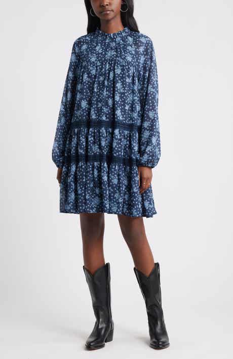 Treasure & Bond Floral Print Ruffle Long Sleeve Dress