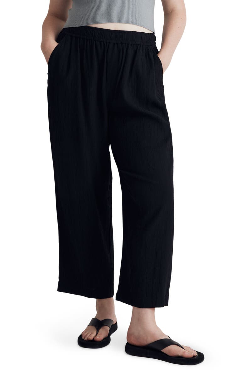 Madewell Crinkled Straight Leg Crop Crepe Pants, Alternate, color,