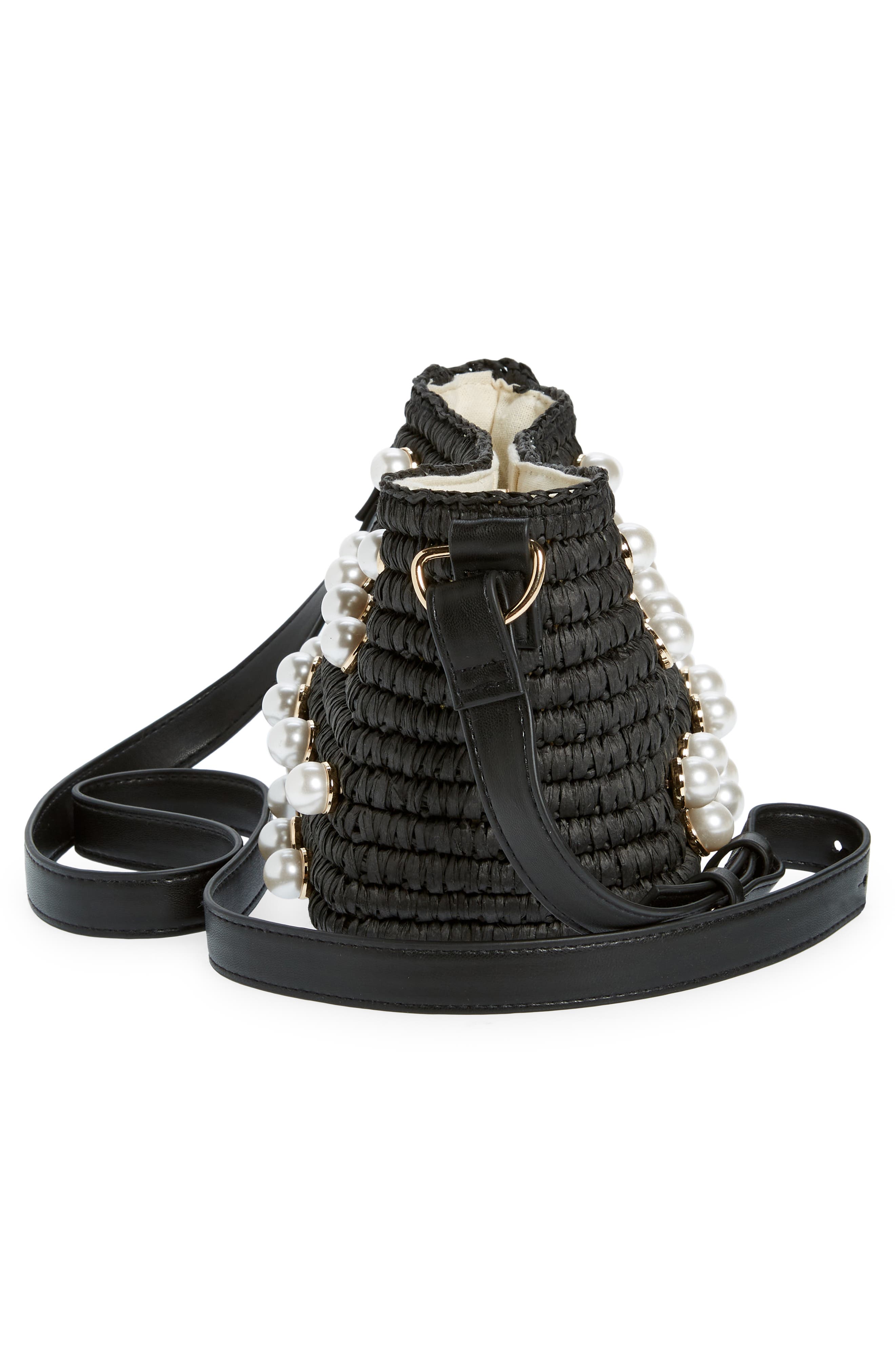 Opal Imitation Pearl Crossbody Bag, Alternate, color, BLACK
