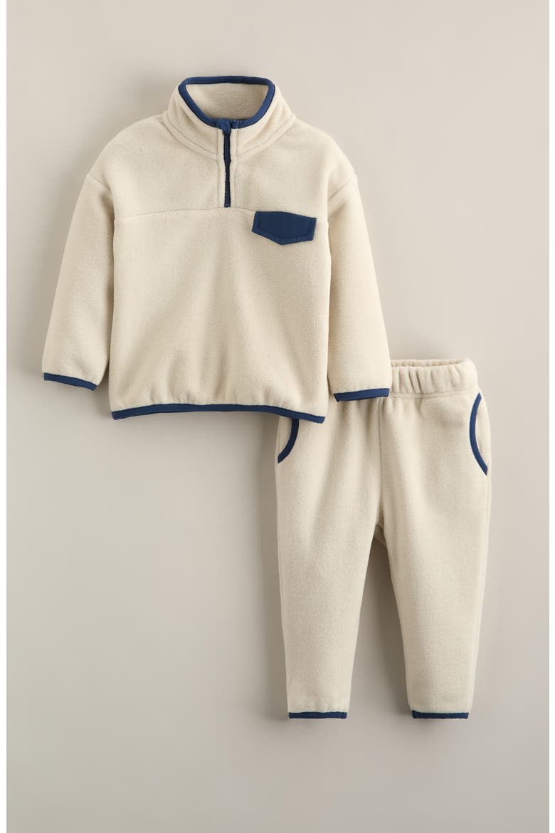 Cozy Fleece Sweater & Pants Set, Main, color, BEIGE OATMEAL- NAVY DENIM