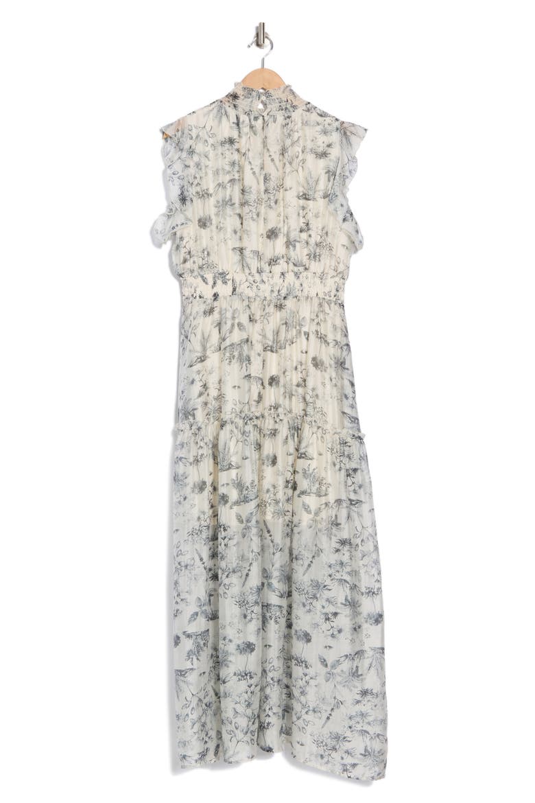 Floral Flutter Sleeve Maxi Dress, Alternate, color, WHITE BLACK