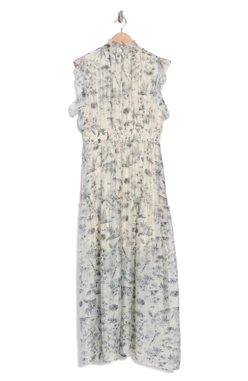 Melloday Floral Flutter Sleeve Maxi Dress In White Black