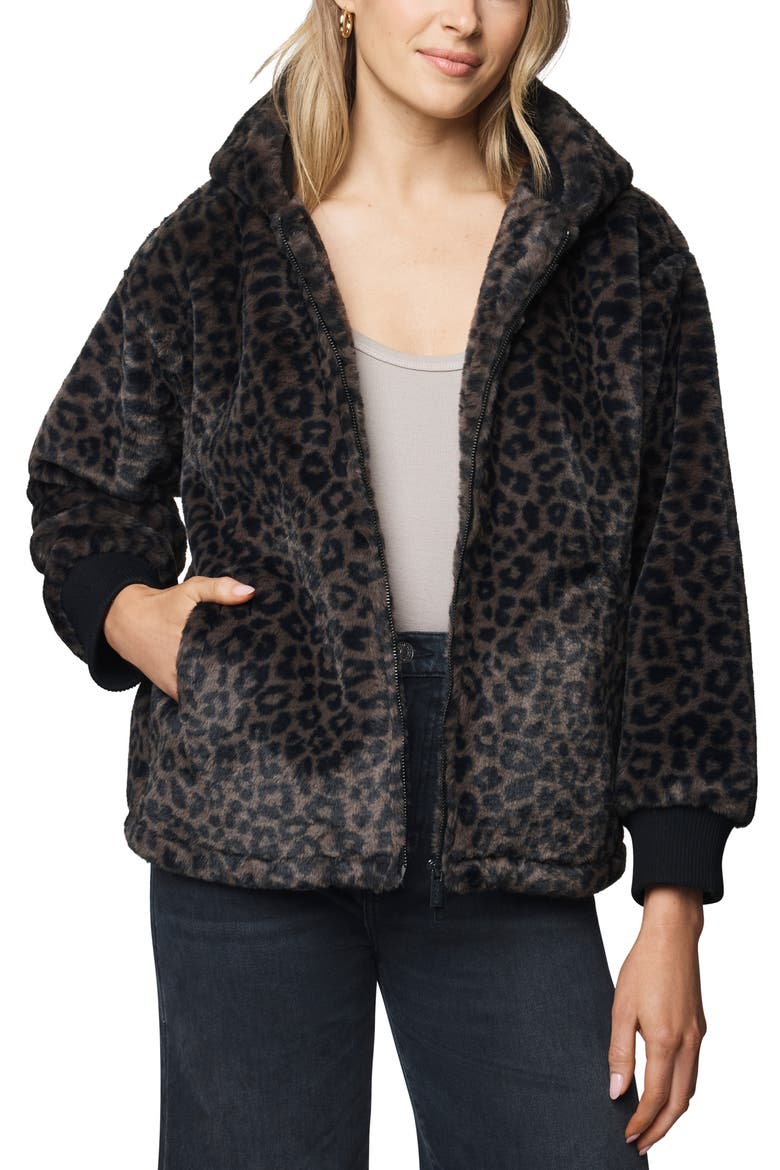 Lucia Faux Fur Hooded Jacket, Alternate, color, BROWN LEOPARD PRINT