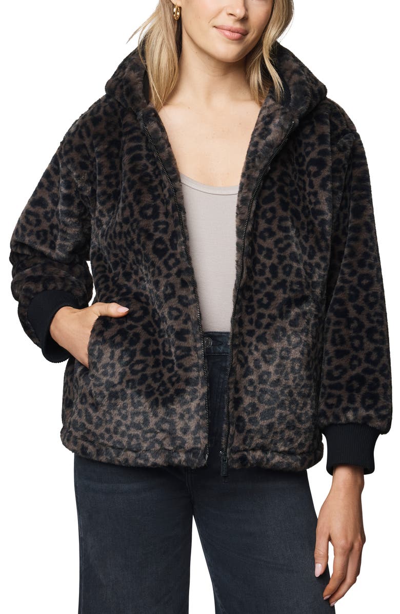 Splendid Lucia Faux Fur Hooded Jacket, Alternate, color, Brown Leopard Print