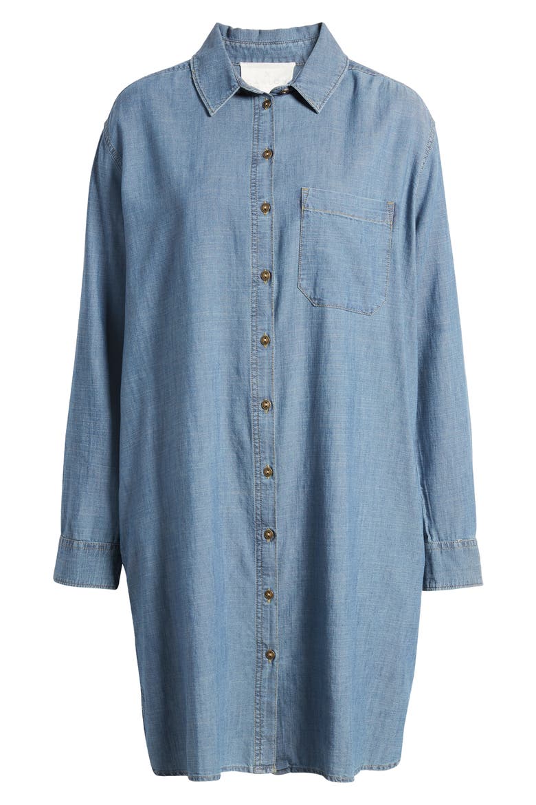 Long Sleeve Chambray Shirtdress, Alternate, color, MEDIUM WASH