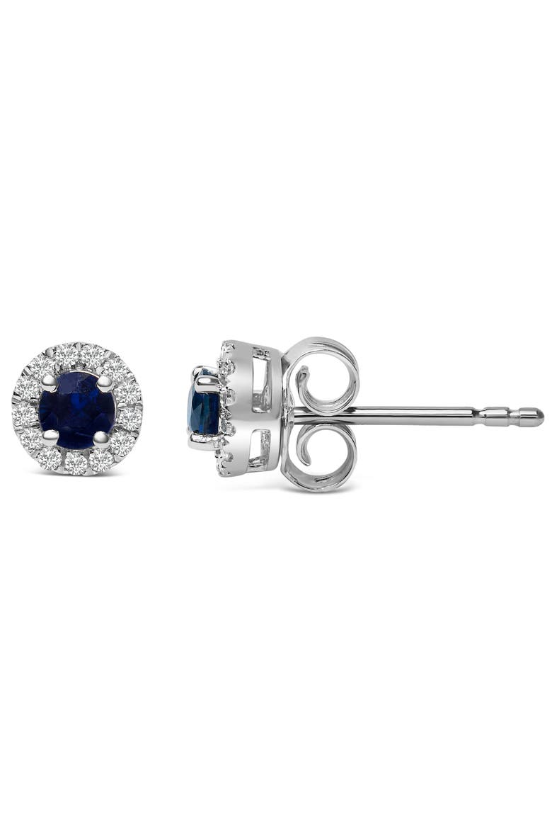 10K White Gold Blue Sapphire and 1/10 Ct Diamond Halo Stud Earrings, Alternate, color, White