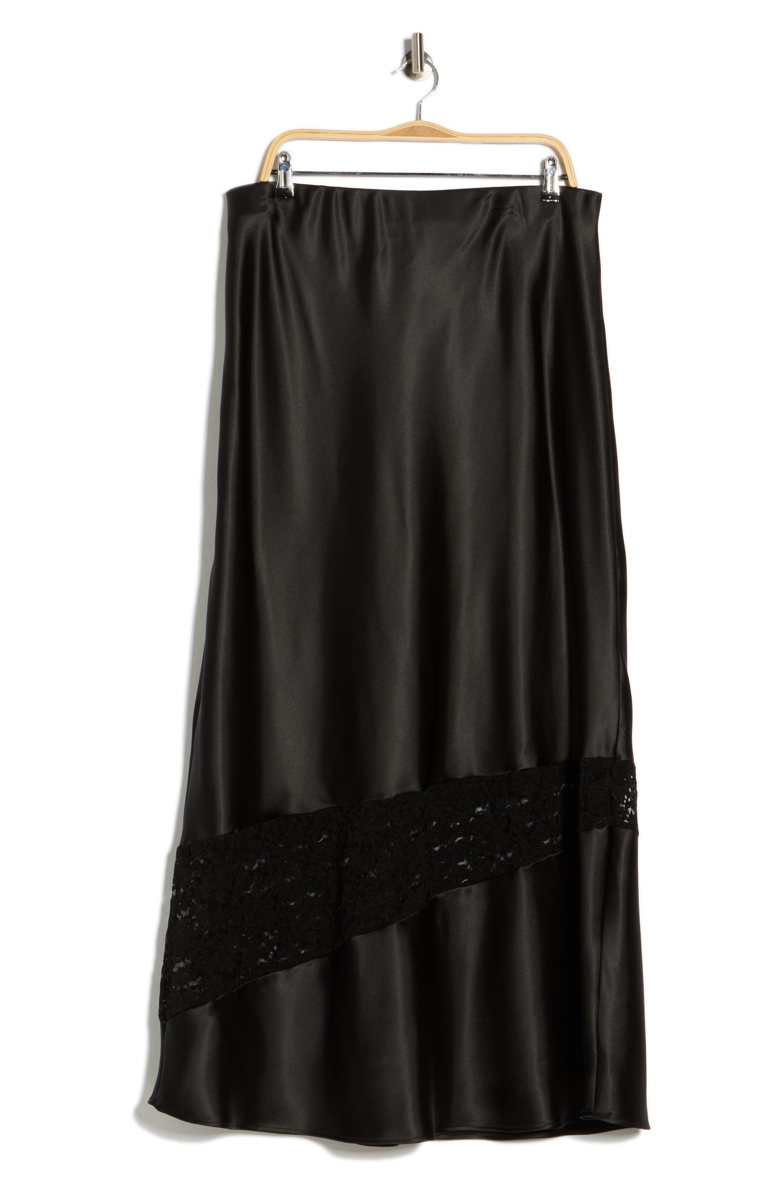 Renee C Lace Trim Satin Maxi Skirt
