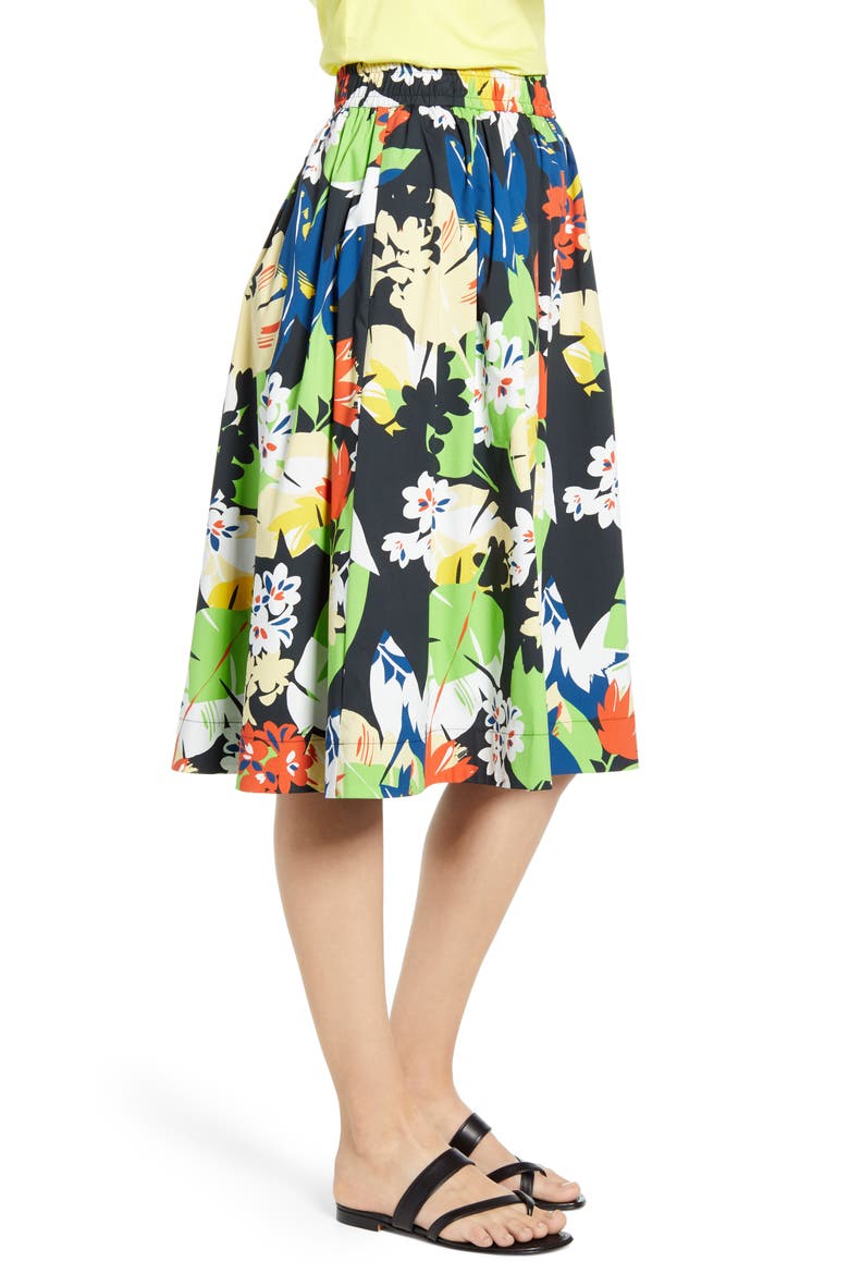 Pull-On Poplin Skirt, Alternate, color, LARGE BLACK MULTI TROPICAL