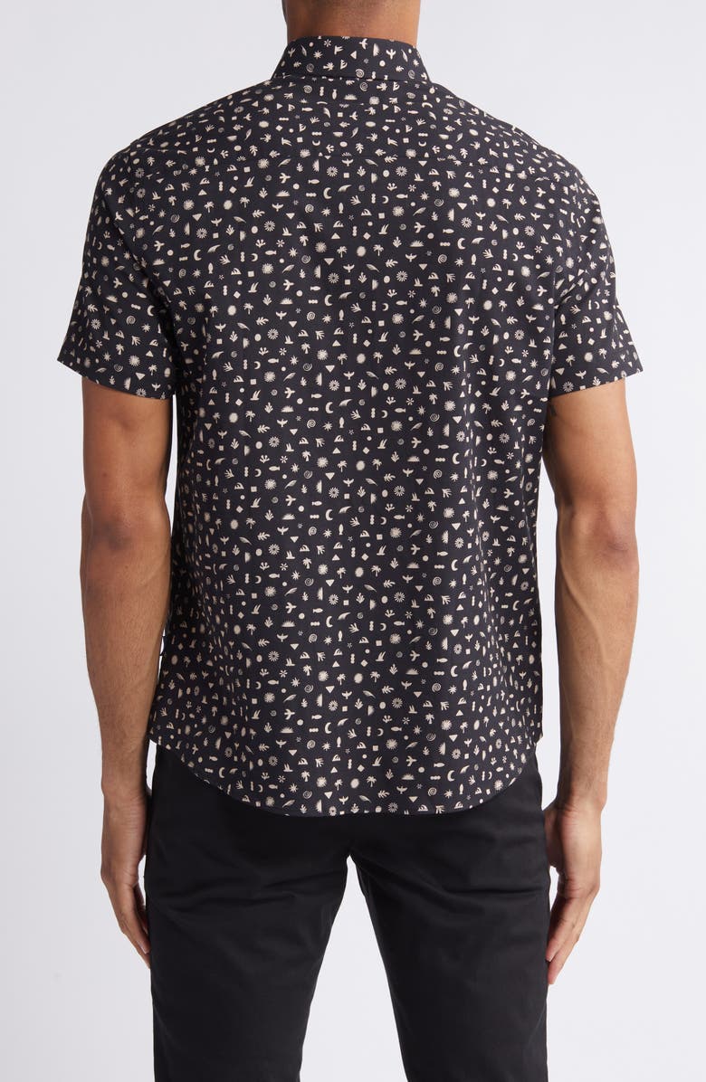 Stone Rose Boho Print Short Sleeve Stretch Button-Up Shirt, Alternate, color, 