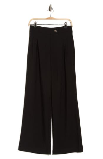 T Tahari Pleated Front Wide Leg Pants In Black