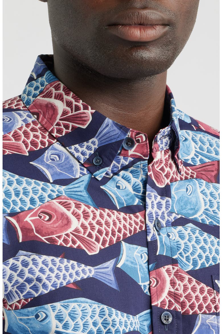 Upstream Short Sleeve Cotton Button-Down Shirt, Alternate, color, MIDNIGHT