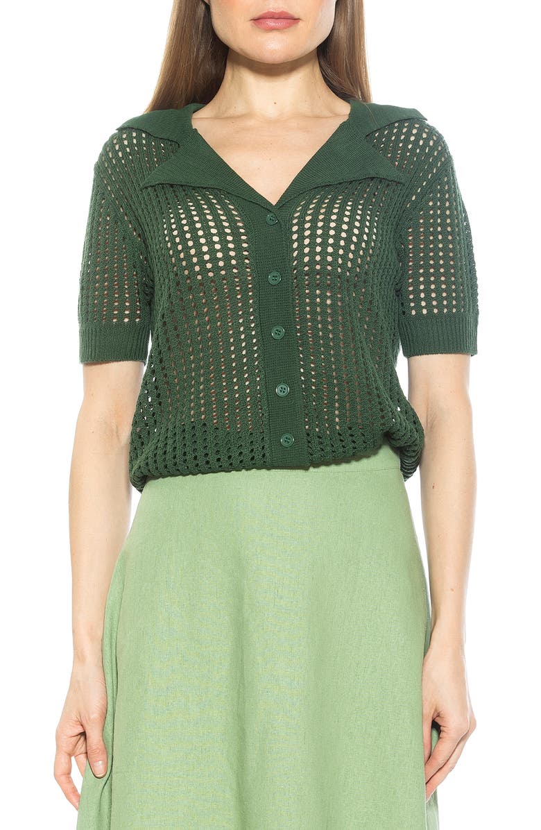 Alexia Admor Josi Crochet Button-Up Top, Main, color, Green