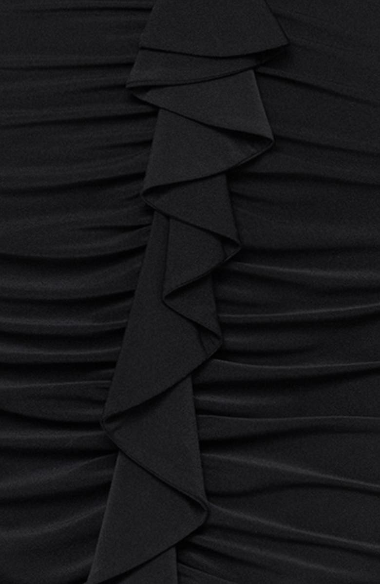 Xscape Evenings Plunge Neck Long Sleeve Ruched High-Low Gown, Alternate, color, Black