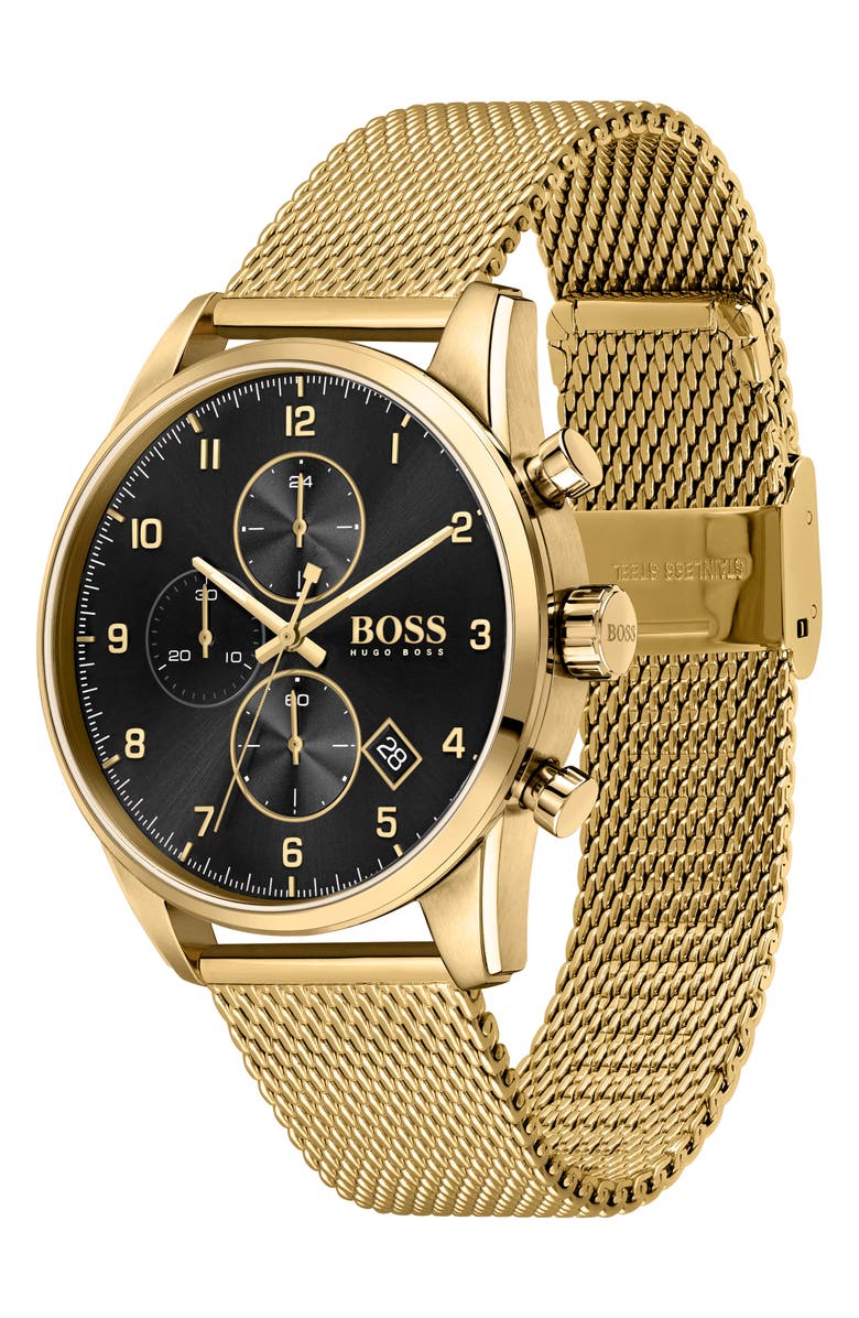 BOSS Skymaster Chronograph Mesh Strap Watch, 44mm, Alternate, color, 