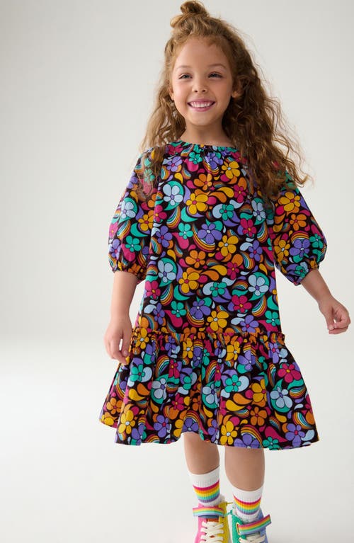 Little Bird Kids' Puff Sleeve Cotton Dress In Black