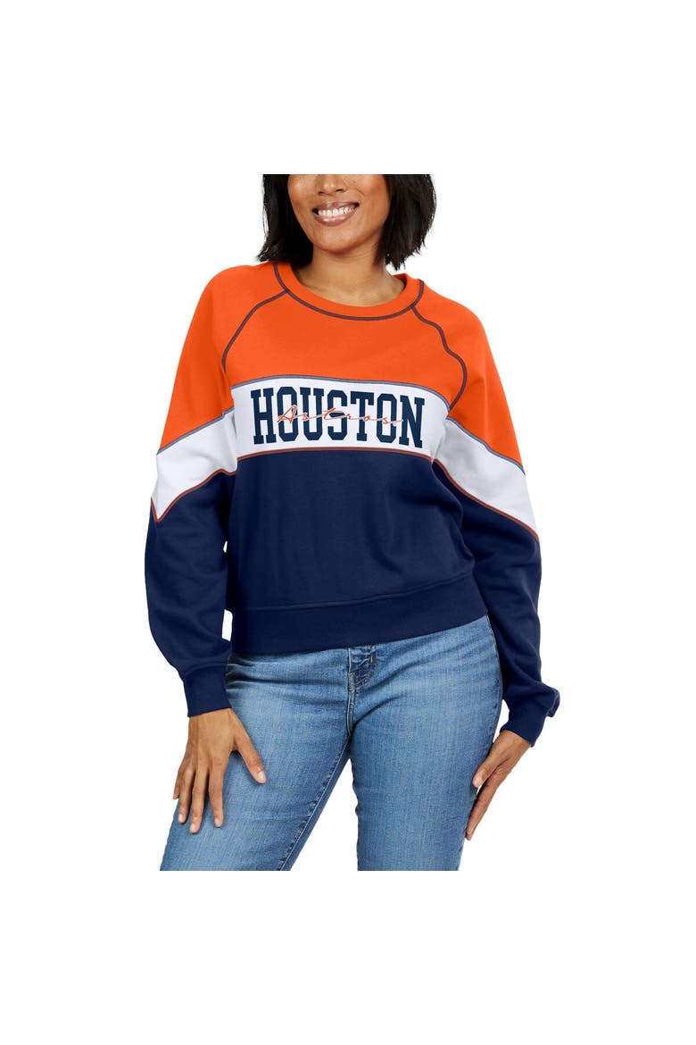 Women's WEAR by Erin Andrews Orange/Navy Houston Astros Color Block Crew Neck Pullover Sweatshirt, Alternate, color, Orange