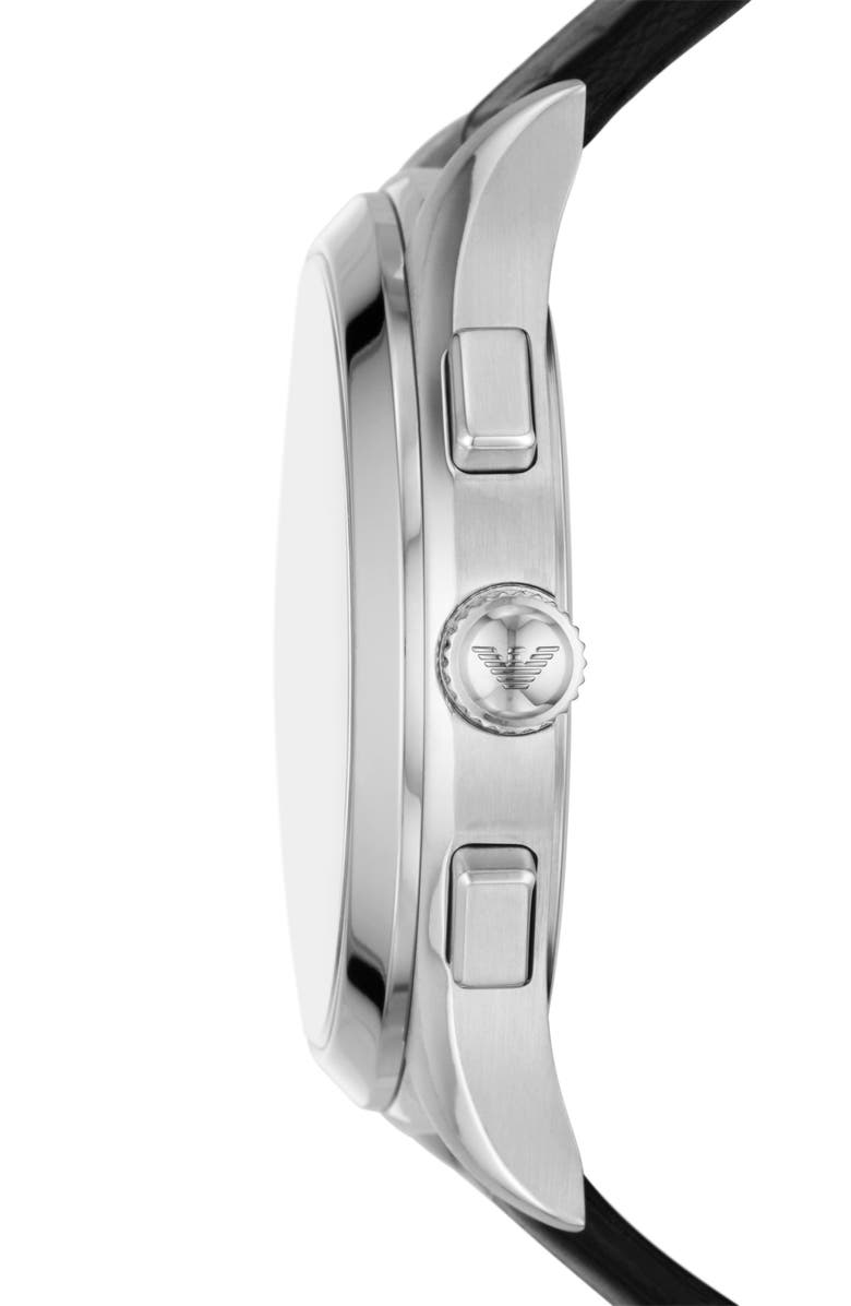 Emporio Armani Chronograph Leather Strap Watch, 42mm, Alternate, color, Silver