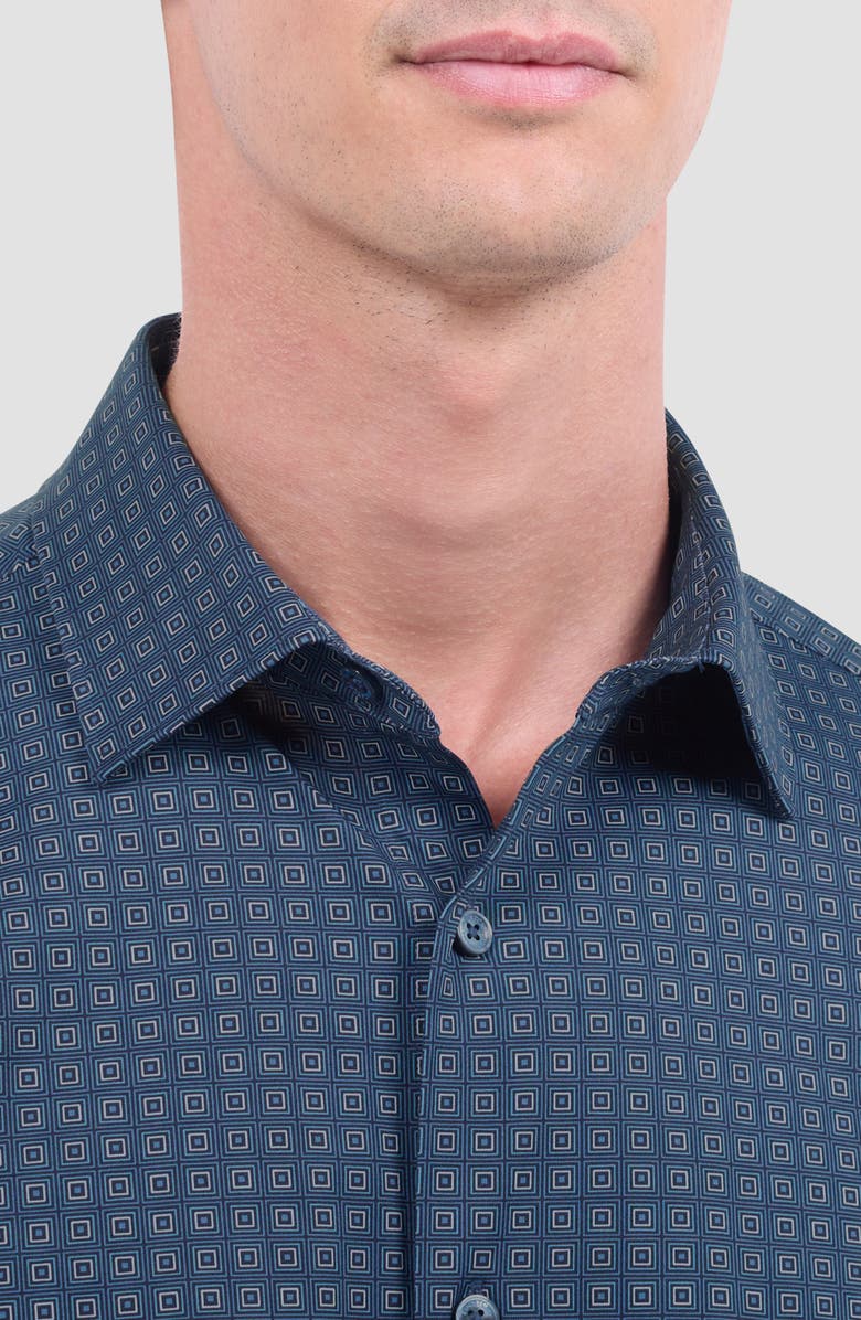 Bugatchi James OoohCotton<sup>®</sup> Geo Button-Up Shirt, Alternate, color, Peacock