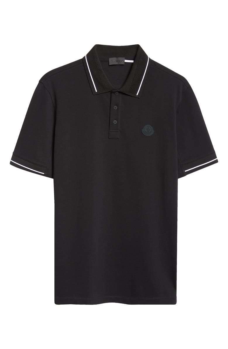 Moncler Tipped Cotton Piqué Polo, Alternate, color, Black