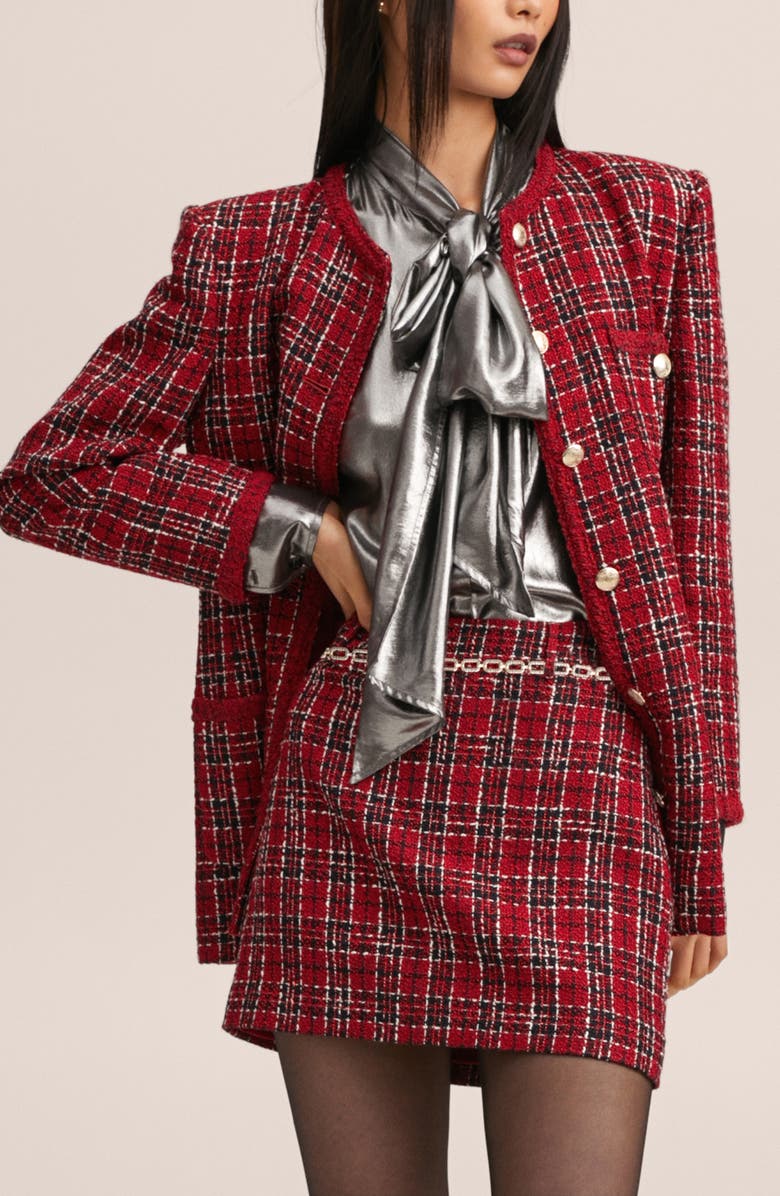 MANGO Plaid Tweed Miniskirt, Alternate, color, 