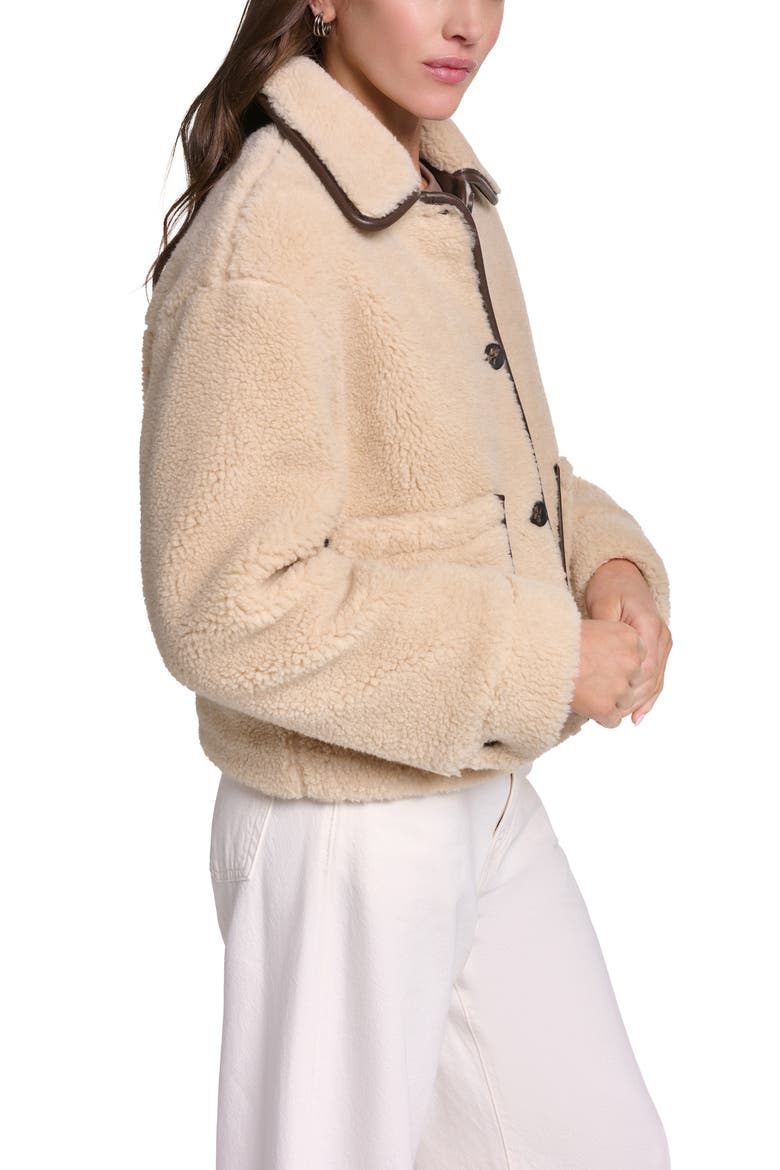Faux Fur Jacket with Faux Leather Trim, Alternate, color, CAMEL