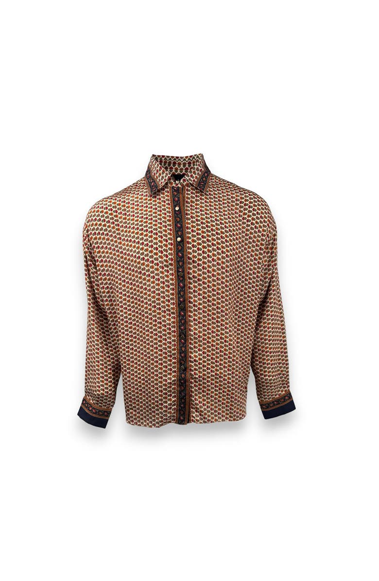 Monzlapur Embossed Botanical Long Sleeve Crepe Shirt, Main, color, Copper