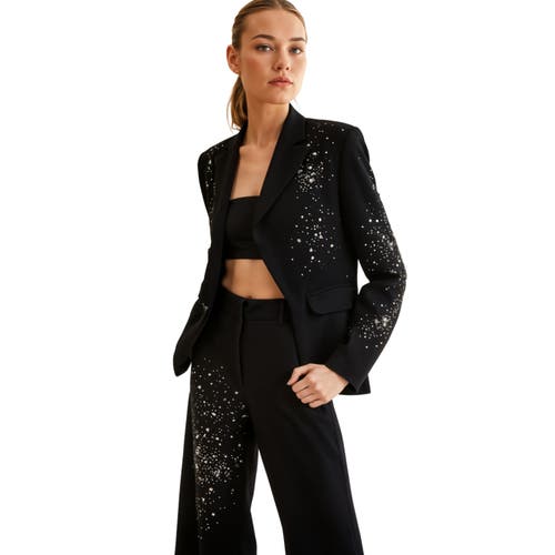 Akalia Cicy Shinning Starry Diamonds Blazer In Black