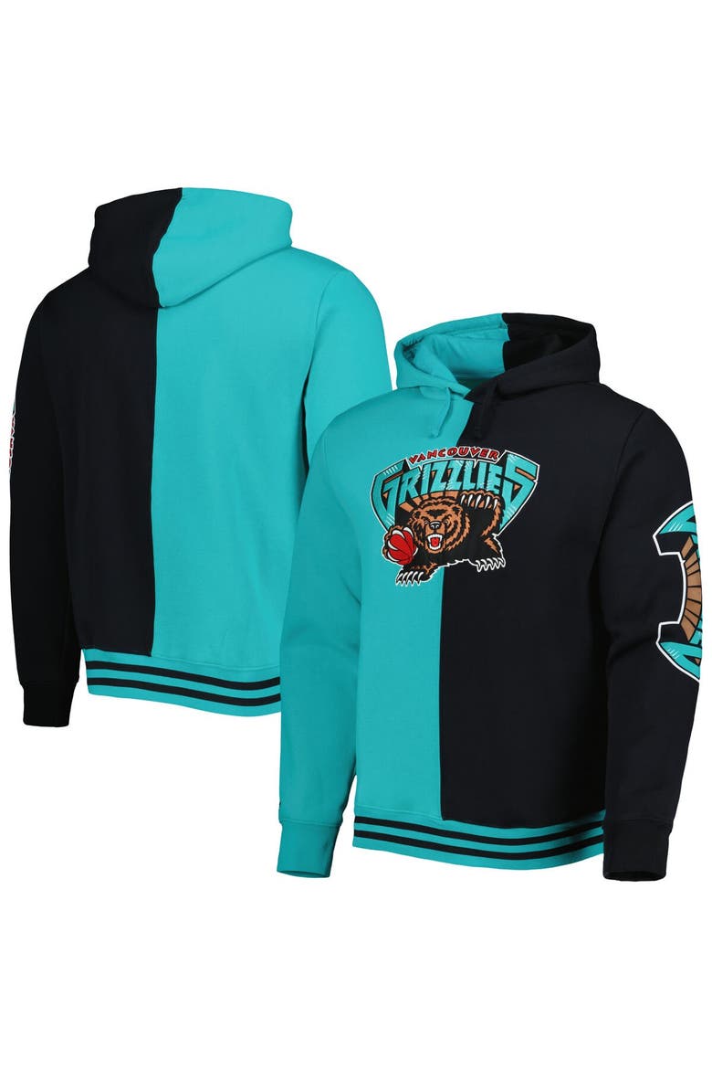 Men's Mitchell & Ness Turquoise/Black Vancouver Grizzlies Hardwood Classics Split Pullover Hoodie, Main, color, Turquoise