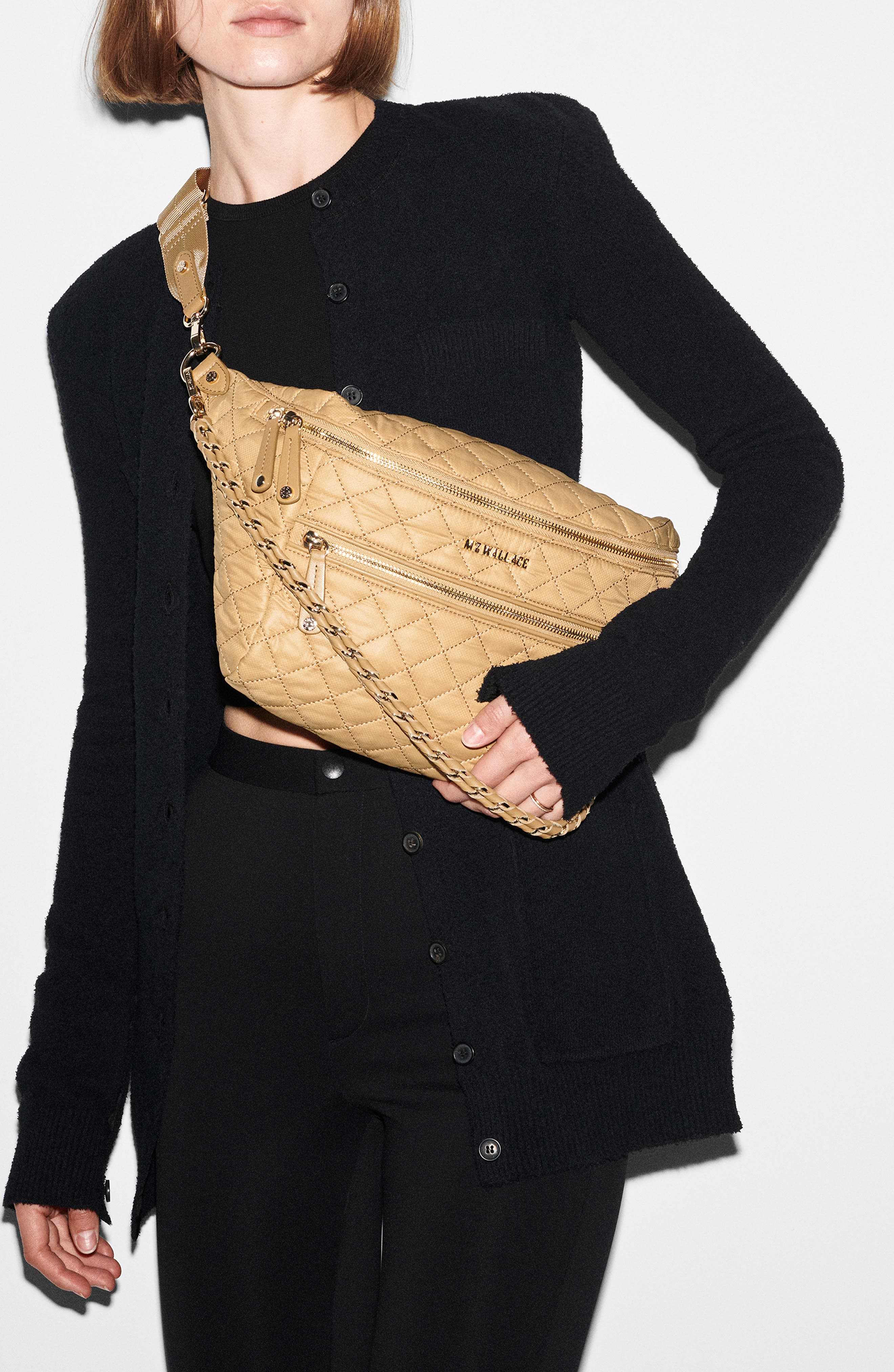 Crosby Convertible Quilted Nylon Sling Bag, Alternate, color, CAMEL