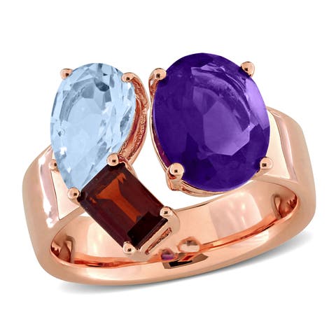 Gemstone 3-Stone Open Ring Rose-Plated Silver