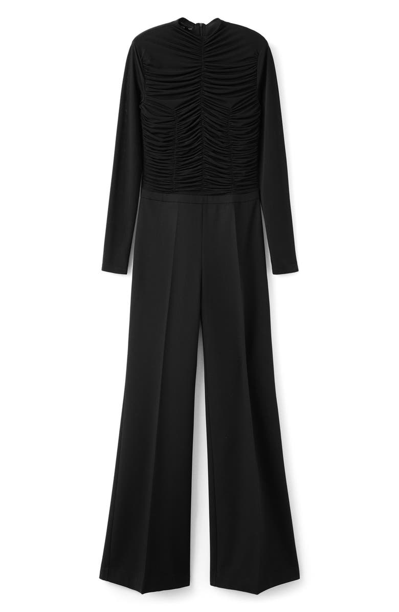 MANGO Ruched Long Sleeve Jumpsuit, Alternate, color, Black