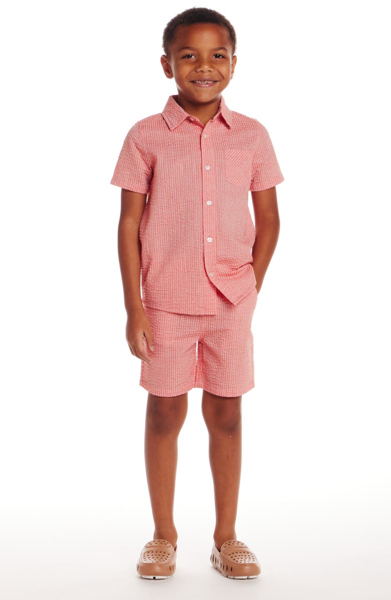 Andy & Evan Kids' Seersucker Short Sleeve Button-Up Shirt & Shorts Set, Alternate, color, Red