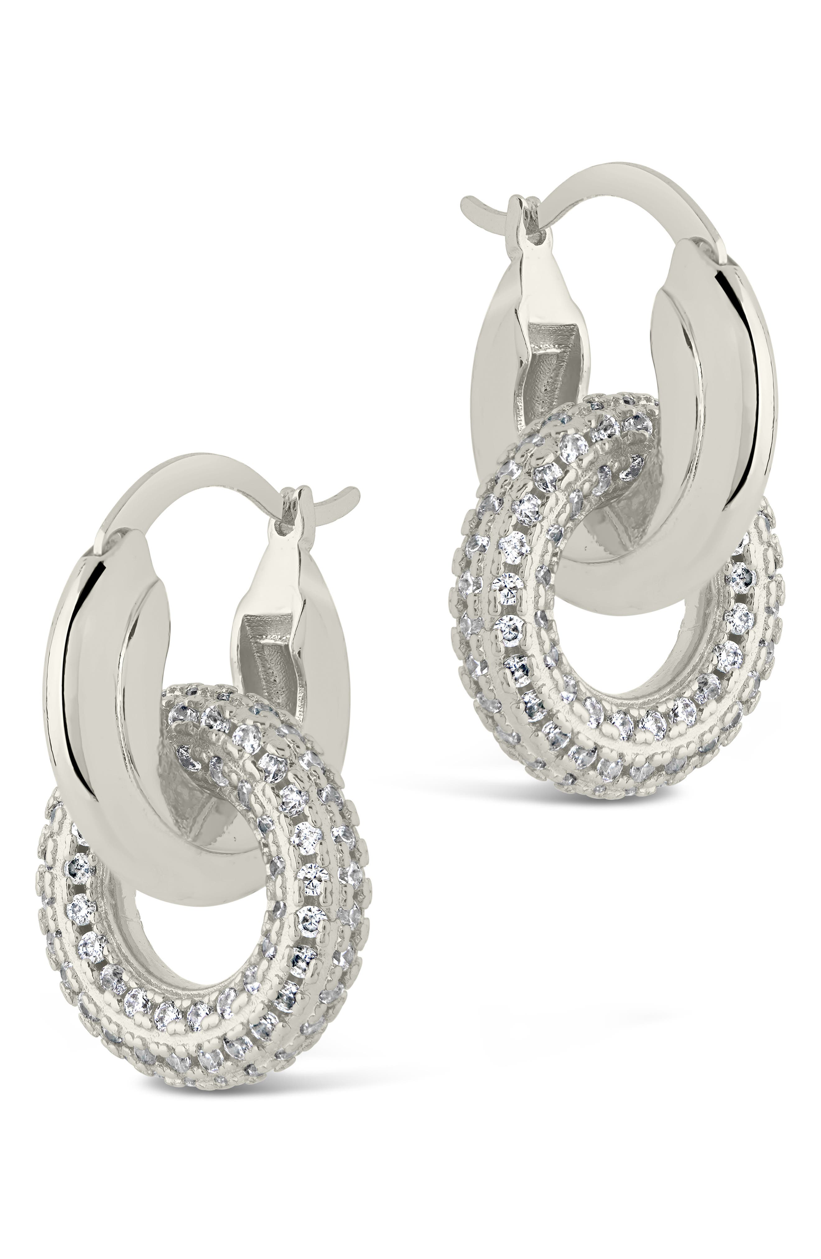 Sterling Forever Hunter CZ Interlocking Circle Drop Earrings