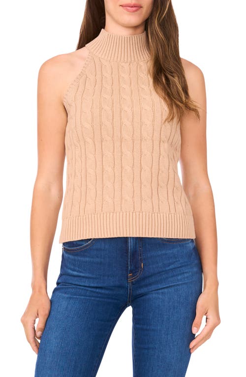 Halogenr Halogen(r) Turtleneck Cable Stitch Cotton Sweater Tank In Brown