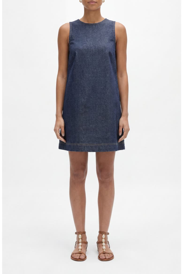 Denim Shift Dress, Main, color, DARK INDIGO BLUE