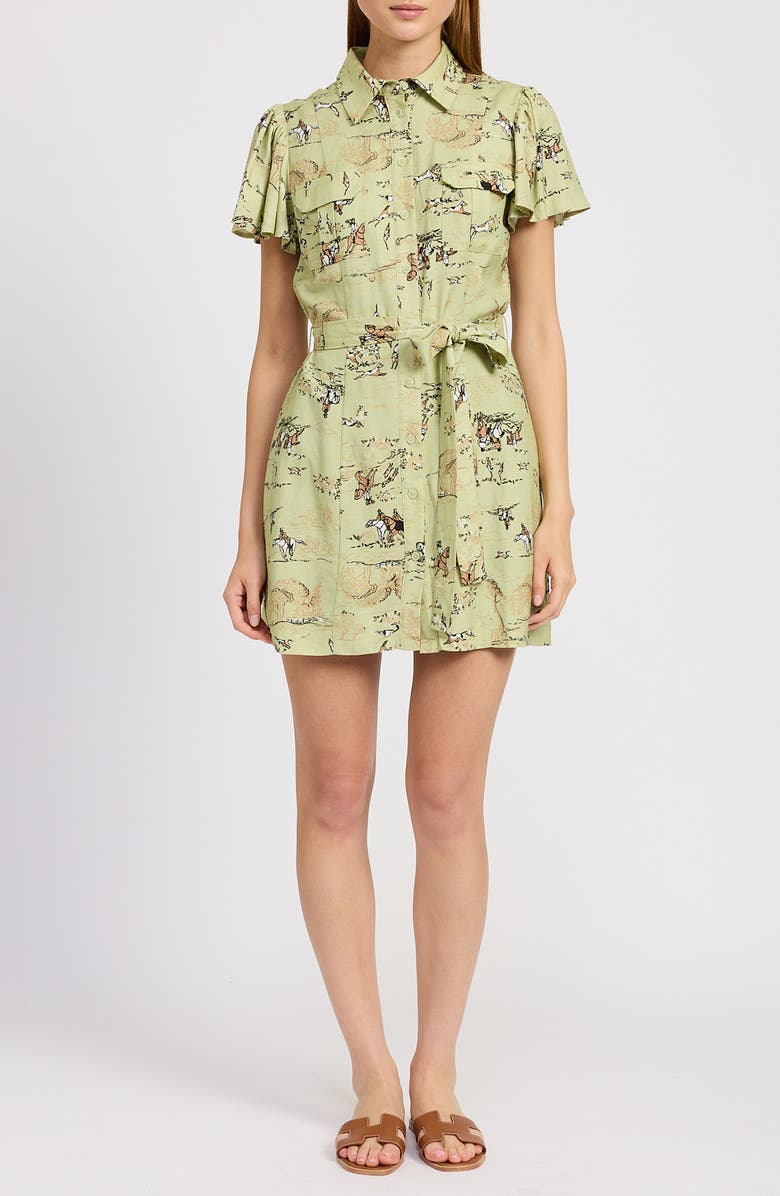 En Saison Brooks Hunt Print Short Sleeve Mini Shirtdress, Main, color, 