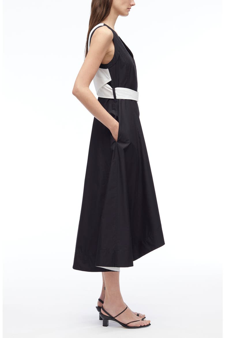 Belted Poplin Midi Dress, Alternate, color, BLACK WHITE