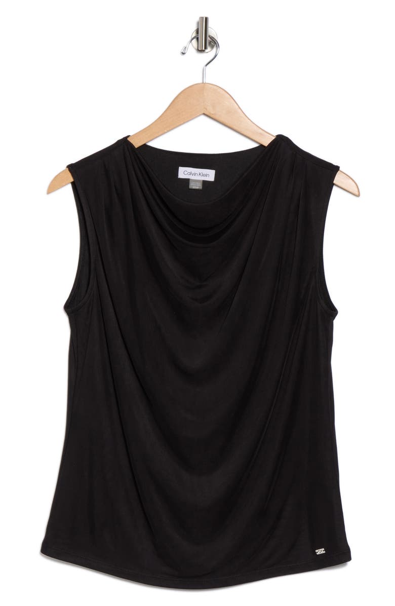 Calvin Klein Cowl Drape Neck Mesh Knit Top, Alternate, color, Black