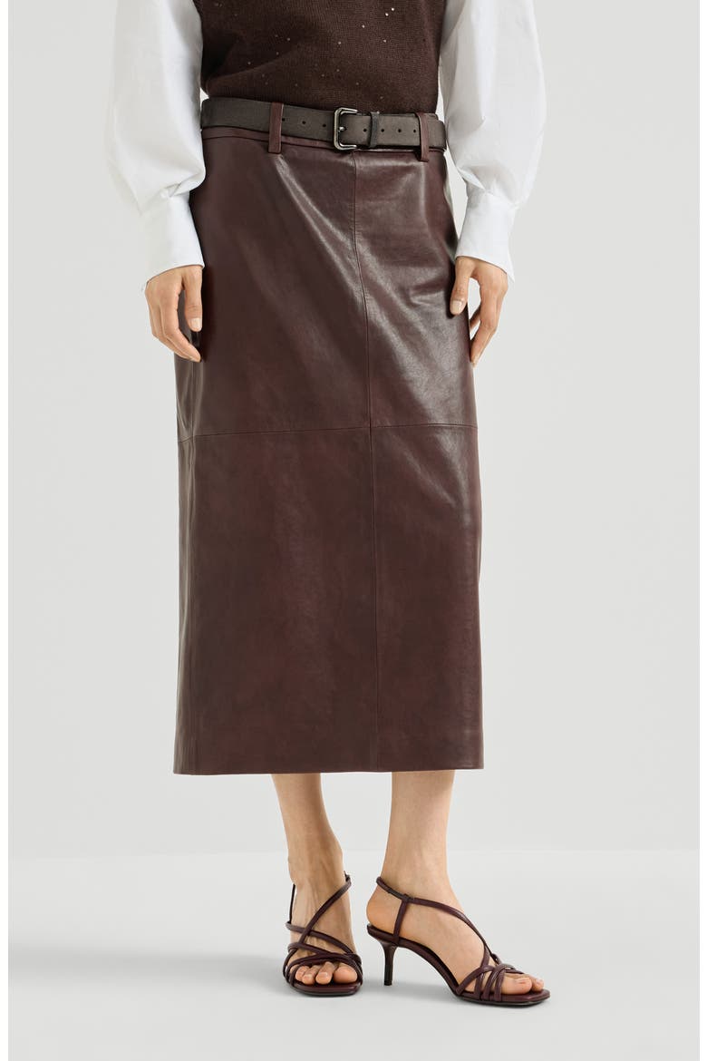 Polished nappa leather pencil skirt, Main, color, Burgundy