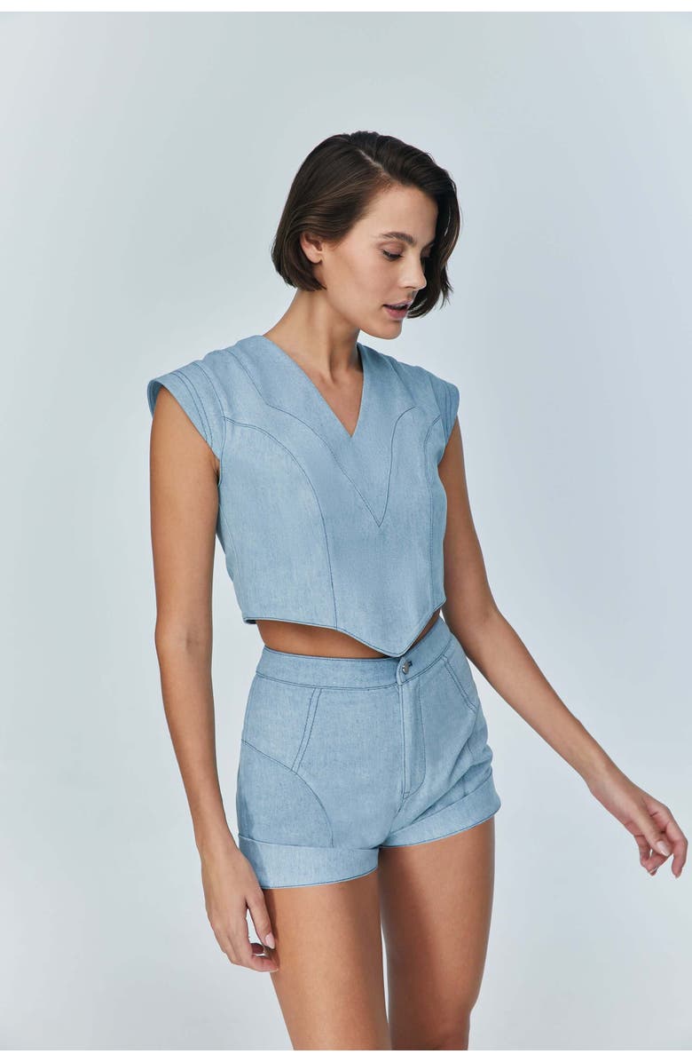 Jendue Women's Marvel V-Neck Denim Top - Stylish Women's Jean Blouse, Main, color, Ever Blue