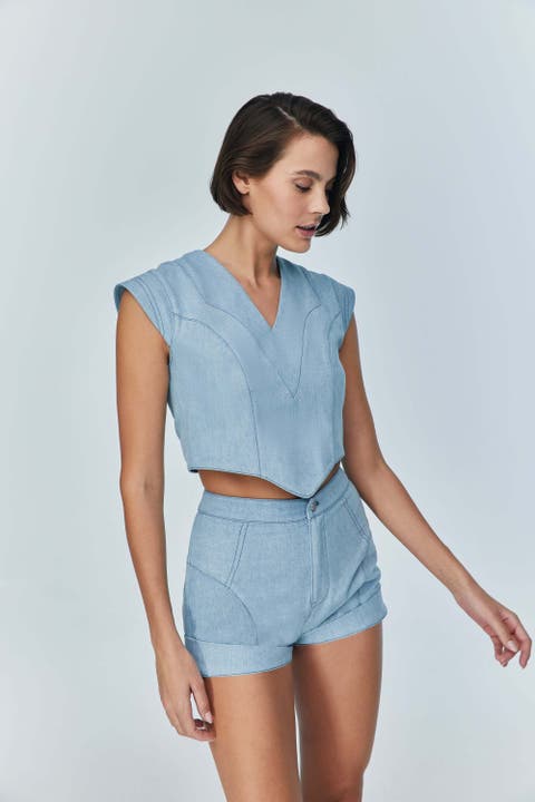 Women's Marvel V-Neck Denim Top - Stylish Women's Jean Blouse