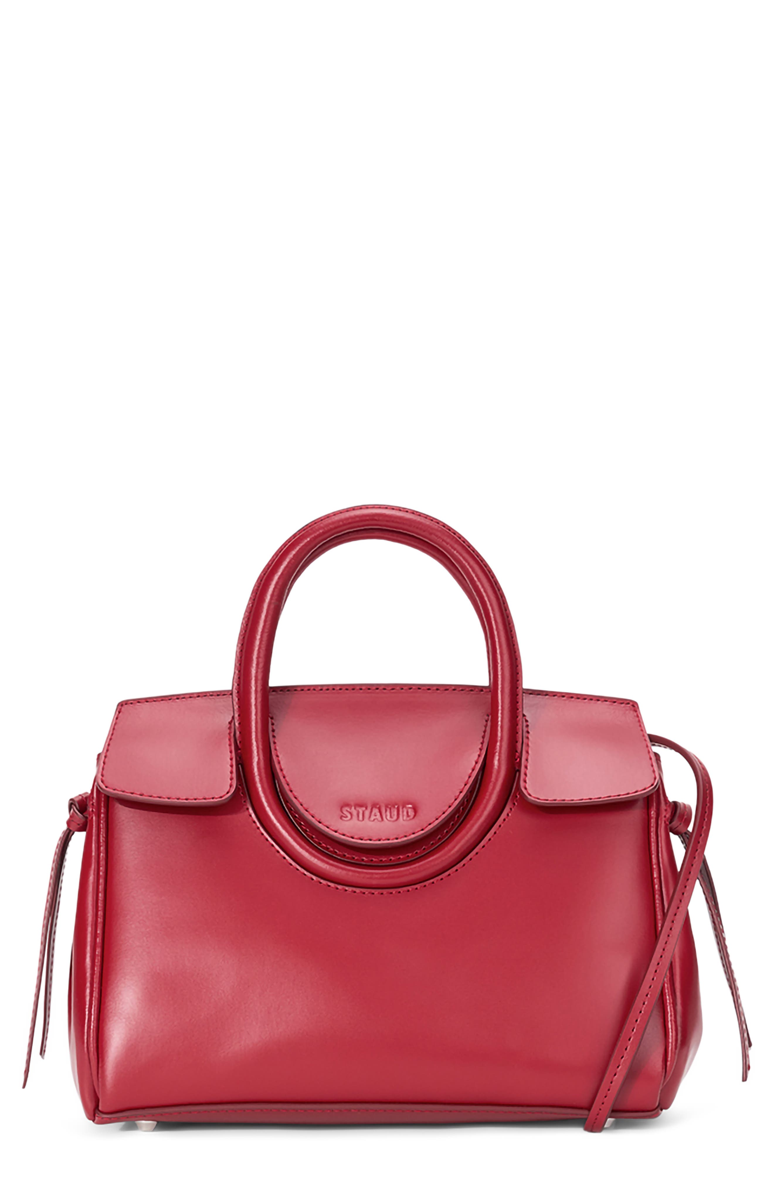 STAUD Mini Maude Leather Carryall Bag, Main, color, Rouge