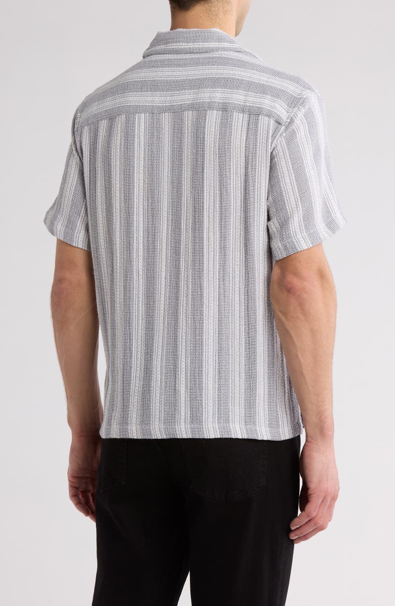 DENIM AND FLOWER Stripe Textured Camp Shirt, Alternate, color, Gray W/ White