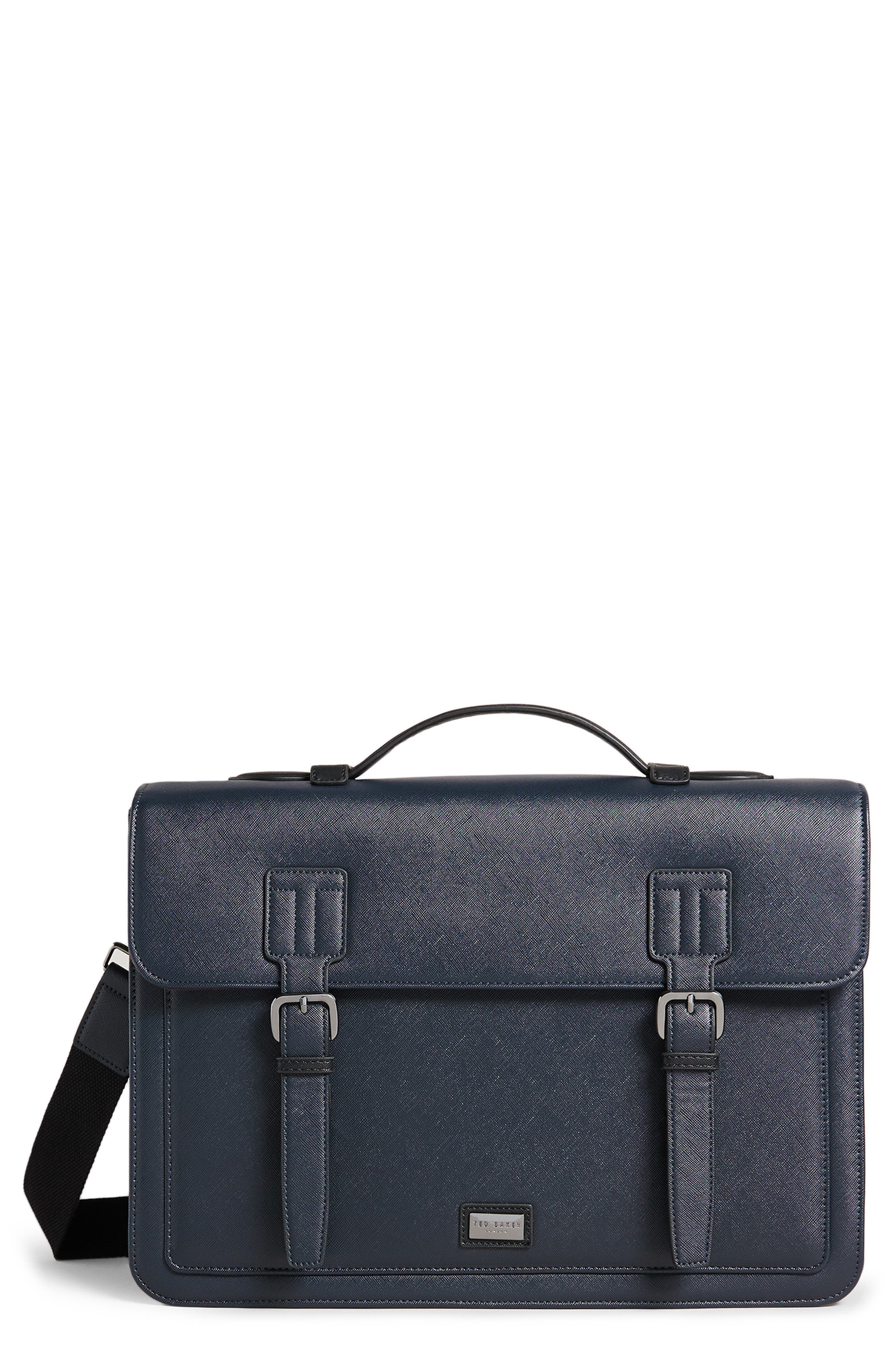 Joinn Faux Leather Satchel, Main, color, NAVY