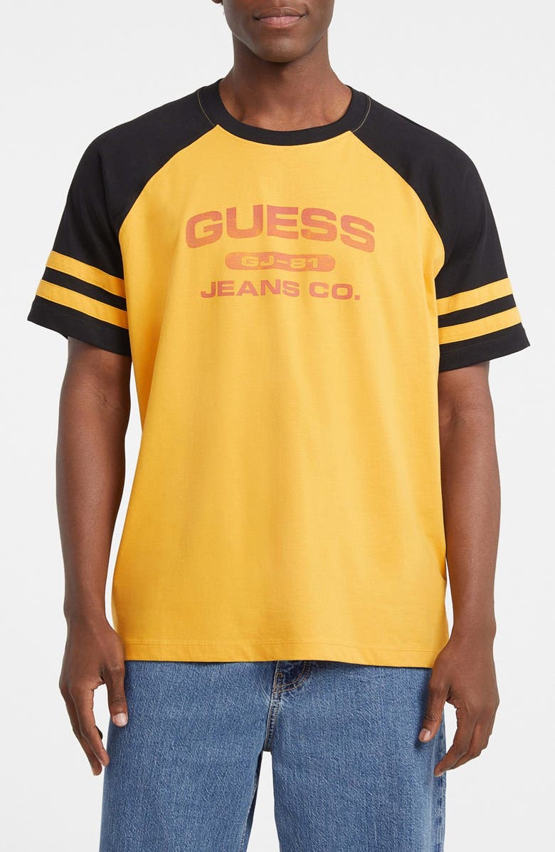 GUESS JEANS Raglan Sleeve Graphic T-Shirt, Main, color, G2b5-Mediu