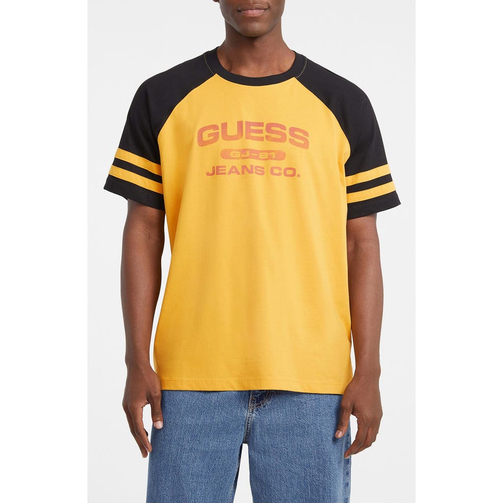 Guess Jeans Raglan Sleeve Graphic T-shirt In Yellow