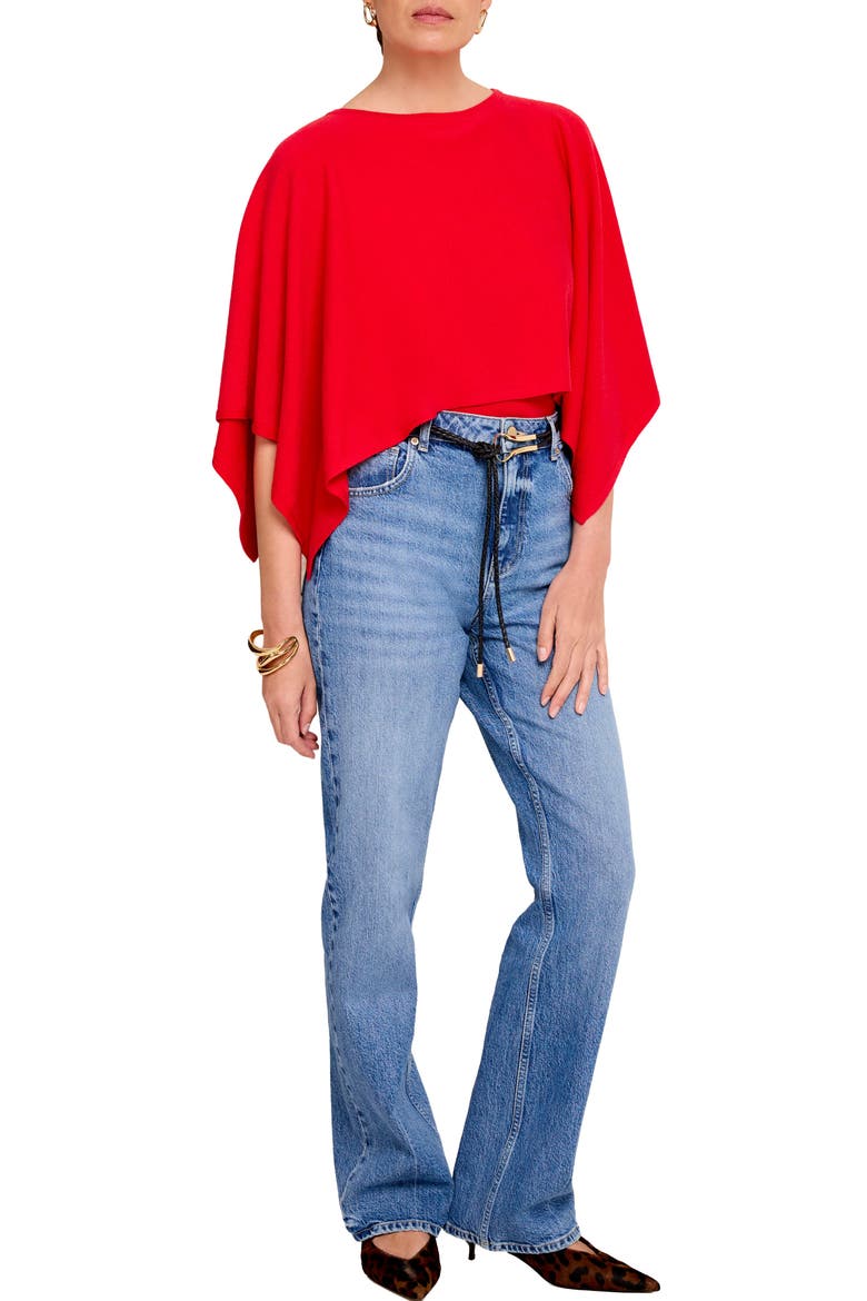Layered Poncho Knit Top, Alternate, color, Red