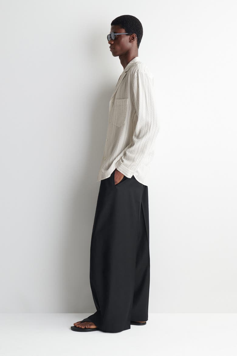 Striped Textured Camp-collar Shirt, Alternate, color, WHITE / STRIPED