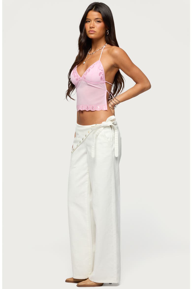 Allise Sequin Crop Halter Top, Alternate, color, PINK